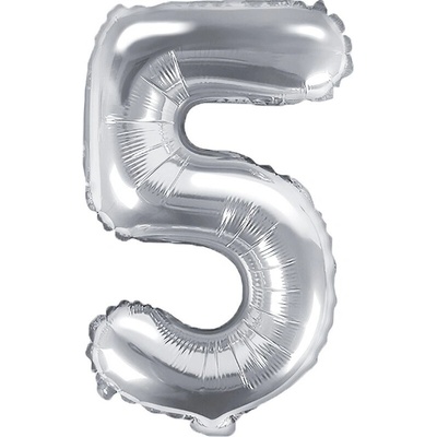 PartyDeco Balón fóliový číslo 5 35 cm stříbrný