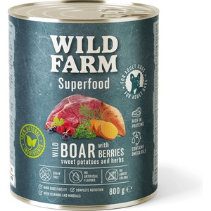 WILD FARM Superfood Wild Boar (Дива свиня със сладки картофи, горски плодове и билки) 800 г беззърнена храна за кучета