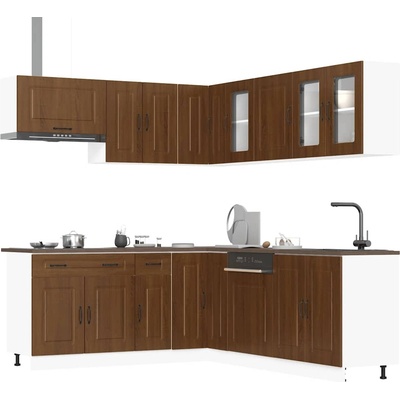 vidaXL Комплект кухненски шкафове, 11 части, "Kalmar", кафяв дъб, инженерна дървесина (3314918)