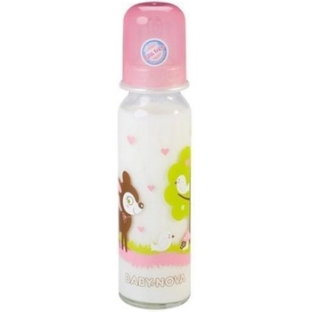 Baby-Nova Стъклено шише Baby Nova - 240 ml, розово със сърничка (43705)
