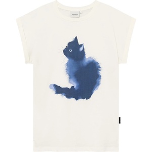 DEDICATED Дамска тениска DEDICATED Women's T-Shirt Visby Watercolor Cat T-shirt - Off-White (916-7289-0114)