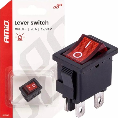 Prepínač kolískový s červeným podsvietením 20A 12/24V AMiO-04440