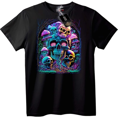 NOONEBRAND Тениска Психеделични Черепи и Гъби - 5XL, Black