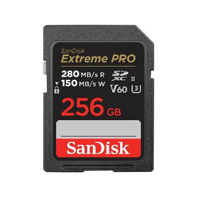 Карта памет 256GB SDXC, SanDisk Extreme PRO, UHS-II U3 V60, скорост на четене до 280MB/s, скорост на запис до 150MB/s (SDSDXEP-256G-GN4IN)