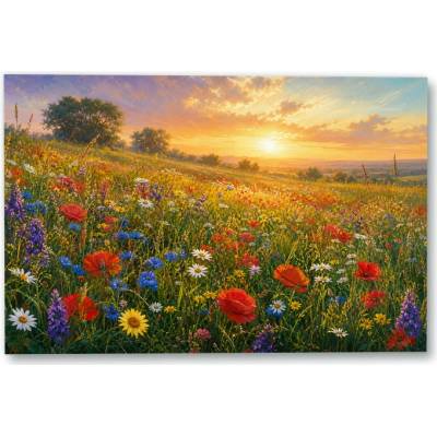 Plakát – Kvetoucí louka v nízkém slunci Bez rámu Ano Bez rámu 135 × 90 cm