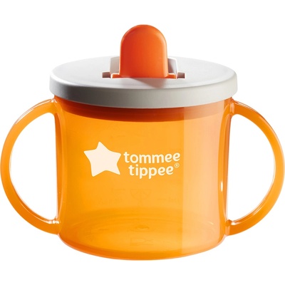 Tommee Tippee Чаша с дръжки и прибиращ се твърд накрайник Tommee Tippee - First Cup, Оранжева, 190 ml, 4 m+ (TT.0241)