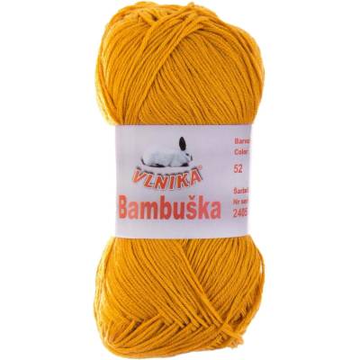 Pletací / háčkovací příze Vlnika BAMBUŠKA 52 hořčicová, klasická, bambusová, 50g/205m