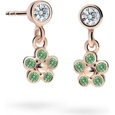 Danfil dětské náušnice kytičky C2744 z růžového zlata s kamínky Emerald Green zapínání balónek