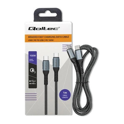 Qoltec 52357 USB-C 2.0 (M) - USB-C 2.0 (M), 1m, černý