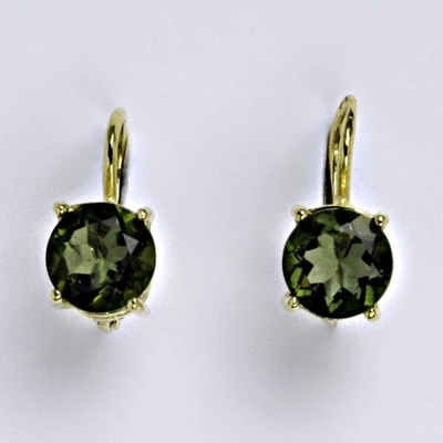 Čištín Zlaté náušnice ,přírodní vltavín 8 mm žluté i bílé zlato 14 ct - NK 1357