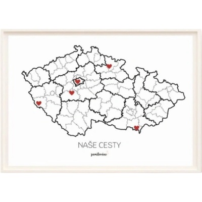 Vzpomínková mapa Naše cesty – Česko, A3 + rám