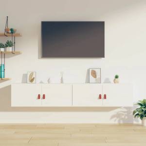 vidaXL Стенни шкафове, 2 бр, бели, 80x30x30 см, бор масив (818378)