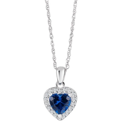 Preciosa Stříbrný přívěsek s řetízkem Velvet Heart, srdce s kubickou zirkonií Preciosa, safír
