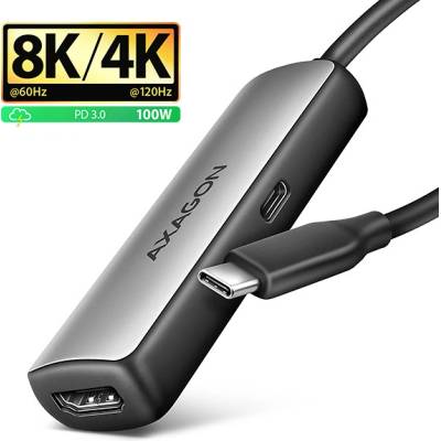 AXAGON RVC-HI8KPD, USB-C -> HDMI 2.1 redukce / adaptér, 8K/60Hz, 4K/144Hz, HDR10+, PD100W - RVC-HI8KPD