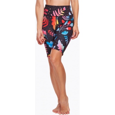 Dedoles dámské veselé krátké sportovní legíny Neónové květy Modro-černé