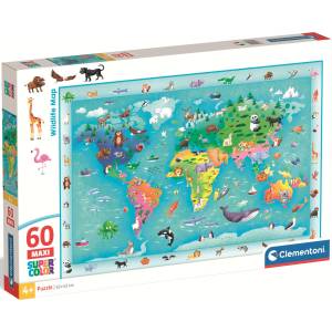 Clementoni Детски пъзел Clementoni от 60 макси части - Карта на дивите животни (26072) - ozone