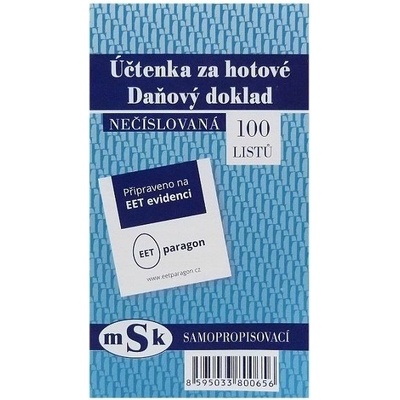 MSK 65 Účtenka za hotové nečíslovaná NCR