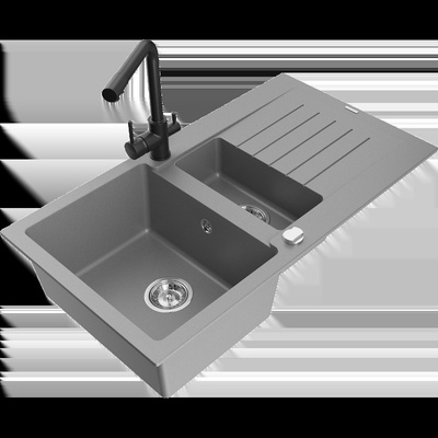 Matias гранитна мивка 1, 5-камерна с отцедник и кухненски смесител Duero, сива - 6502-71-671600-70 (6502-71-671600-70)