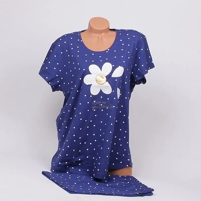 Макси дамска пижама в тъмносиньо с точки