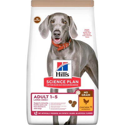 Hill's Science Plan No Grain pre dospelých psov veľkých plemien s kuracím 2 x 14 kg