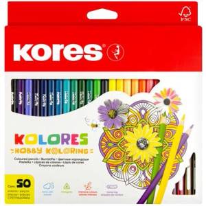 Kores Комплект цветни моливи, триъгълен, kores "Триъгълен", 50 различни цвята 93350 (93350)