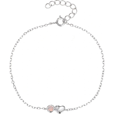 Bealio 14356 stříbrný náramek SRDÍČKO bílý opál 16+3 cm 03-14356-4940