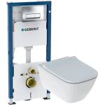 Geberit Скрито казанче и окачена тоалетна чиния Geberit Duofix и пакет с капак с плавно затваряне Geberit Smyle Square slim (458.128.21.2+500.683.00.2)