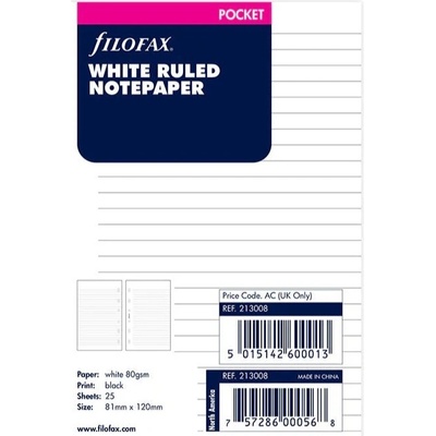 Filofax Náplň do vreckového diára - linajkované papiere biele