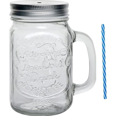 MagicHome Pohár so slamkou s viečkom sklo 480 ml
