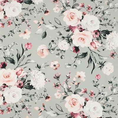Šatovka SILKY sivá, ružové kvety, š.145