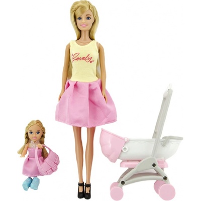 Teddies Sada s holčičkou a kočárkem + doplňky plast v krabici 27x34x9 cm