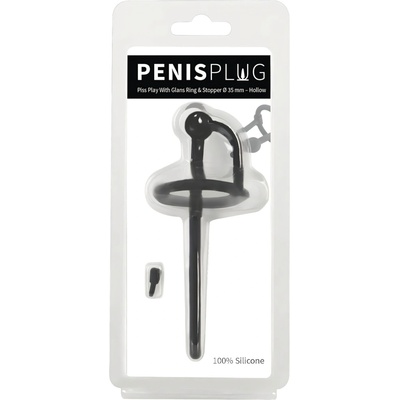 Penisplug Пенис плъг - силиконов уретрален разширител и халка за глава (0, 6mm) - черен