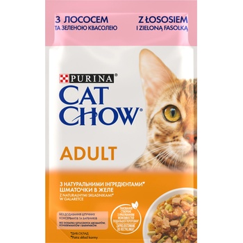 Cat Chow Храна за възрастни котки със сьомга и зелен фасул в желе 85 г