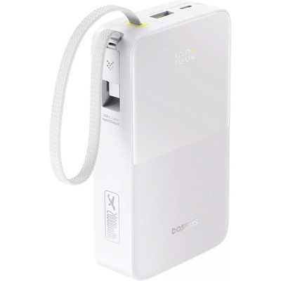 Baseus Външна батерия 20000 mAh с вграден USB-C кабел и 1xUSB-C, 1xUSB-A портове - Baseus EnerFill FC51 Bipow 2 Pro Digital Display Power Bank With USB-C Cable 22.5W 20000mAh (бял) (E0027700)