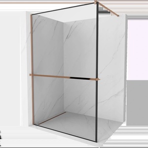 Mexen Kioto+ душ стена с рафт Walk-in 120 x 200 см, черна рамка, розово злато - 800-120-121-60-70 (800-120-121-60-70)