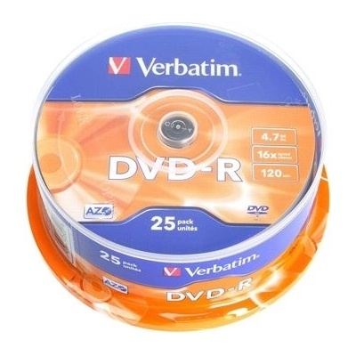 Verbatim DVD-R 4,7GB 16x, AZO, printable, cakebox, 25ks (43522) – Zbozi.Blesk.cz