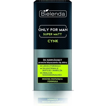Bielenda Only for Men Super Mat hydratační gel proti lesknutí pleti a rozšířeným pórům Zinc Magnesium Vitamin B3 D-Panthenol Anti-Sebum Complex 50 ml