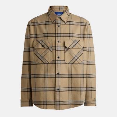 Hugo Риза с дълъг ръкав Hugo Men's Oversized Check Cotton Long Sleeve Overshirt - Beige 269