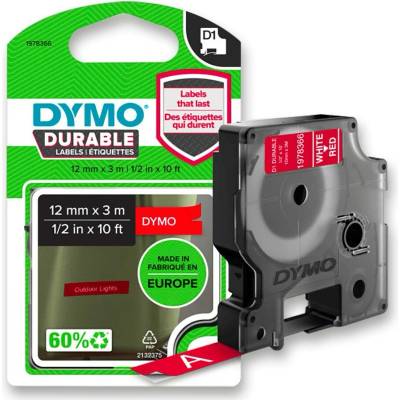 Dymo D1 1978366 - originální vinylová páska - bílo-červená, 12 mm × 3 m