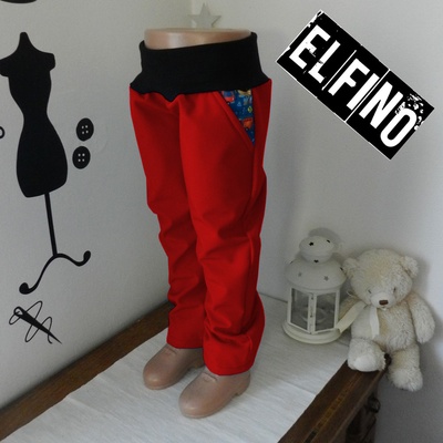 Dětské softshellové kalhoty HASIČI a POLICIE s kapsami s fleecem červené