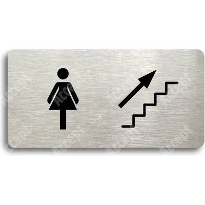 ACCEPT Piktogram WC ŽENY VPRAVO NAHORU - stříbrná tabulka - černý tisk bez rámečku