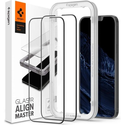 Spigen Glass. Tr Align Master Full Cover Tempered Glass - калено стъклено защитно покритие за целия дисплей на iPhone 13 Pro Max (черен-прозрачен) (2 броя)