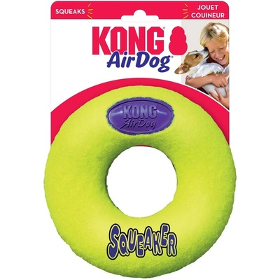 KONG Air Squeaker Donut Large- Забавна кучешка играчка с пискюл -гумена поничка за дъвчене , 16 см