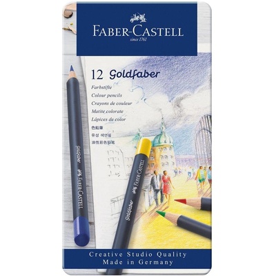 Faber-Castell Цветни моливи Goldfaber, 12 цвята, в метална к (1015120467)