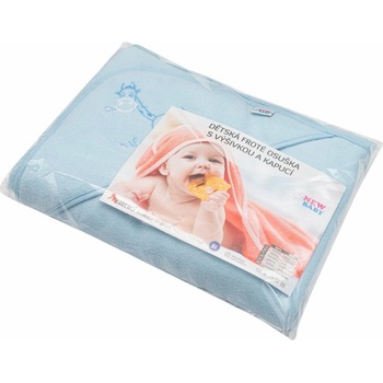New Baby froté osuška s výšivkou a kapuckou 80x80 modrá žirafka