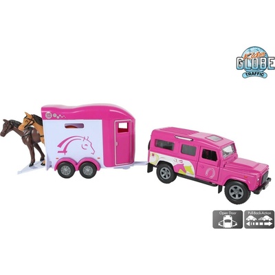 Kids Globe Mikro trading Traffic Land Rover s přívěsem pro koně 28 cm růžová