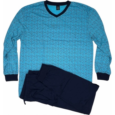 N-feel pánské nadměrné bavlněné pyžama s dlouhým rukávem HUGO tyrkysová