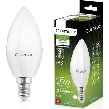Lumiled LED žiarovka B35 E14 2,5W = 25W 249lm 4000K Neutrálna 180°