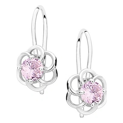 Olivie Russo strieborné detské náušnice s ružovým kvietkom 2640