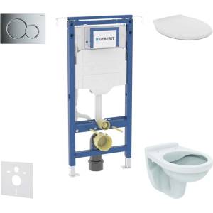 Geberit Duofix - Комплект за монтаж пред стена, тоалетна Alpha със седалка, бутон Sigma01, лъскав хром SANI11CD1107 (SANI11CD1107)